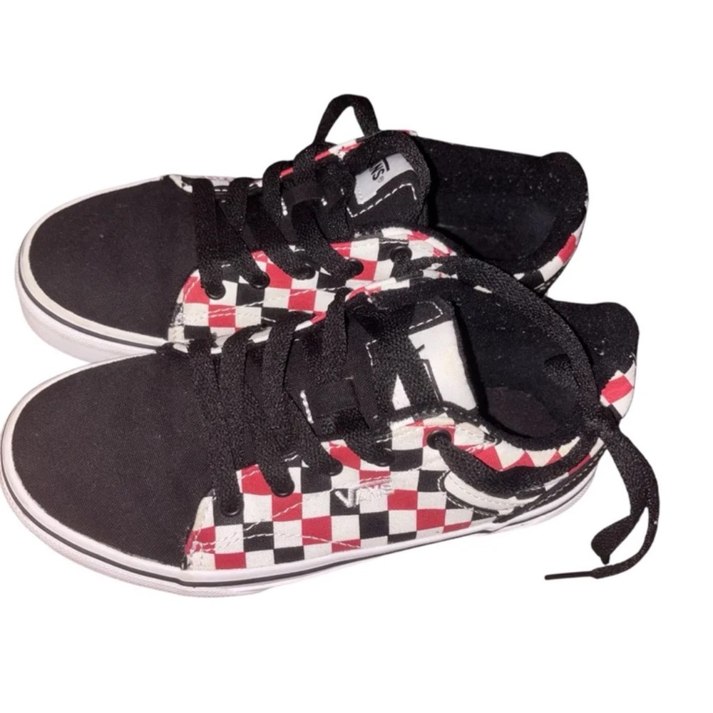 Vans Kids Black and Red Checkered Sneakers